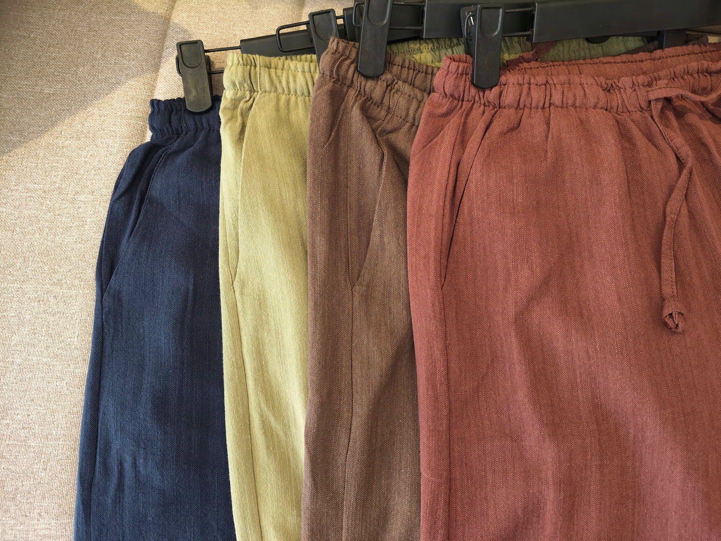 Redwood Stripy Linen Straight Leg Pants With Elastic Waist