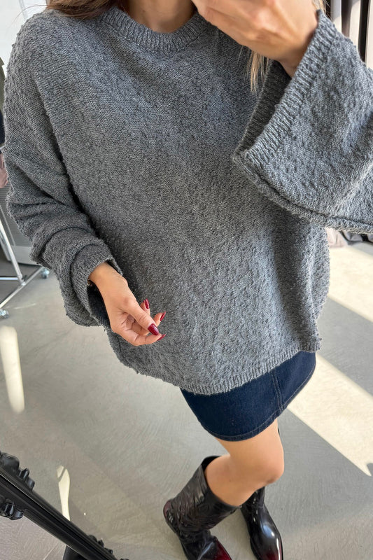 Grey Round Neck Stitch Pullover