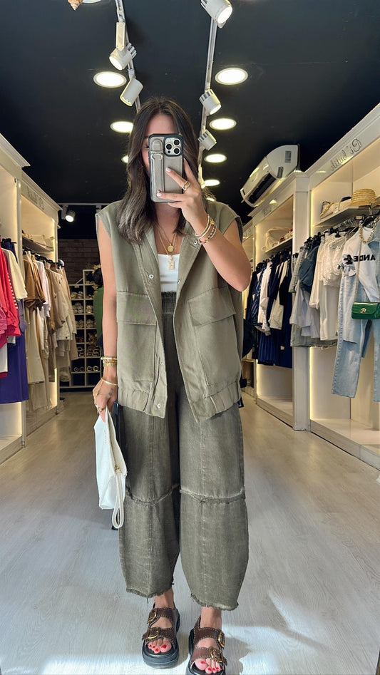 Washed Olive Gabardine Pants