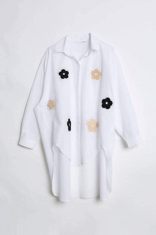 White Handmade Embroidery Floral Shirt