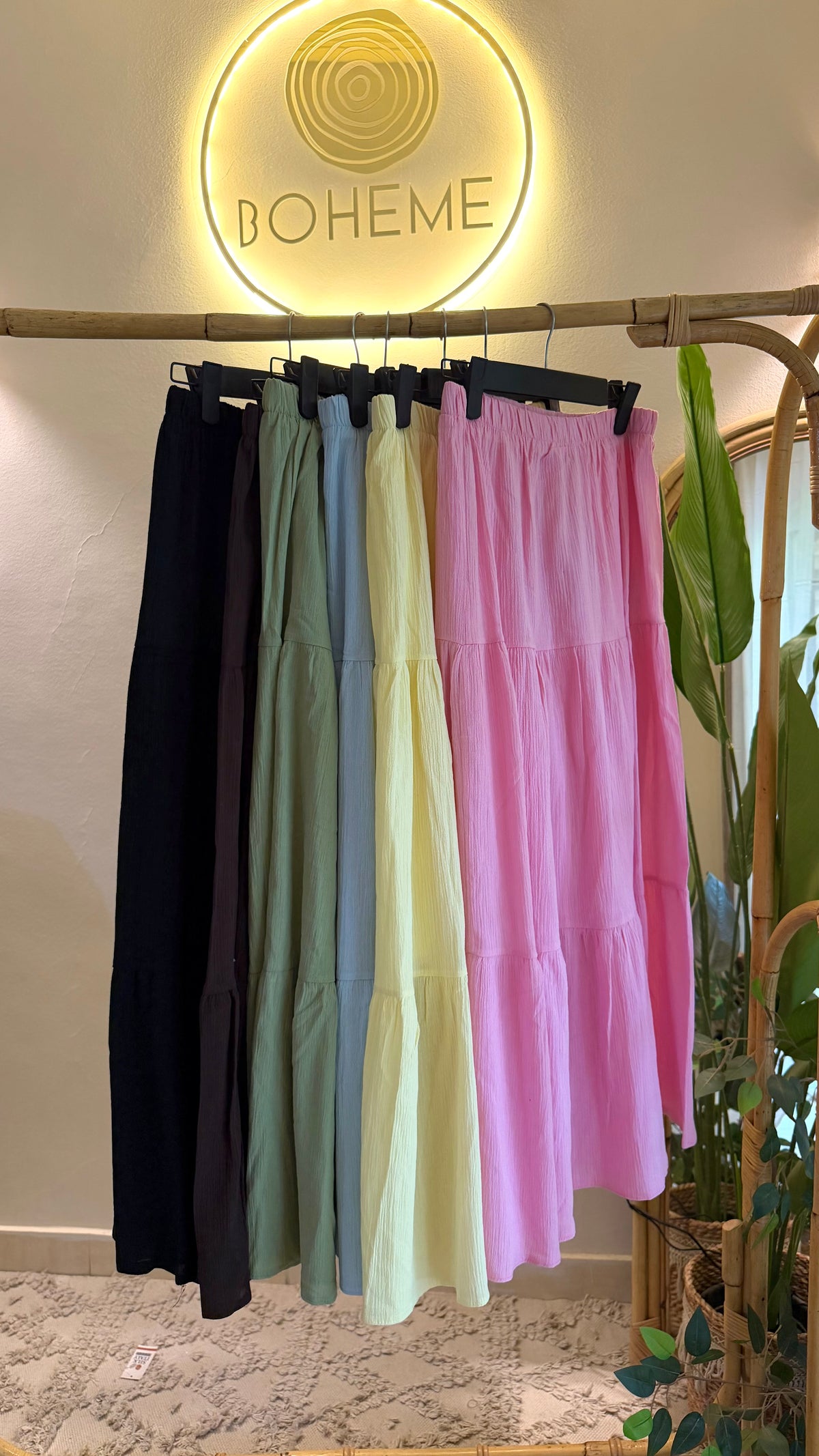Pink Cotton Elastic Waist Skirt