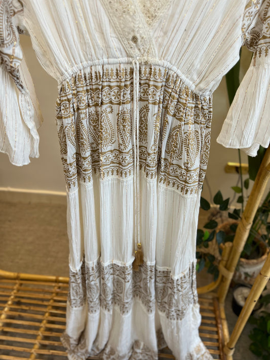 Boho White Golden Tasseled Dress