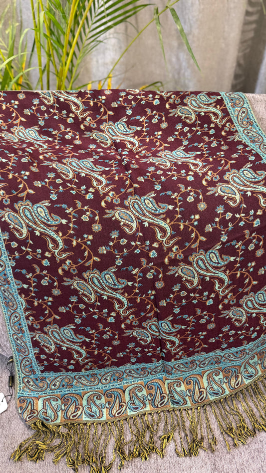 Plum Turquoise Cotton Double-Face Pashmina