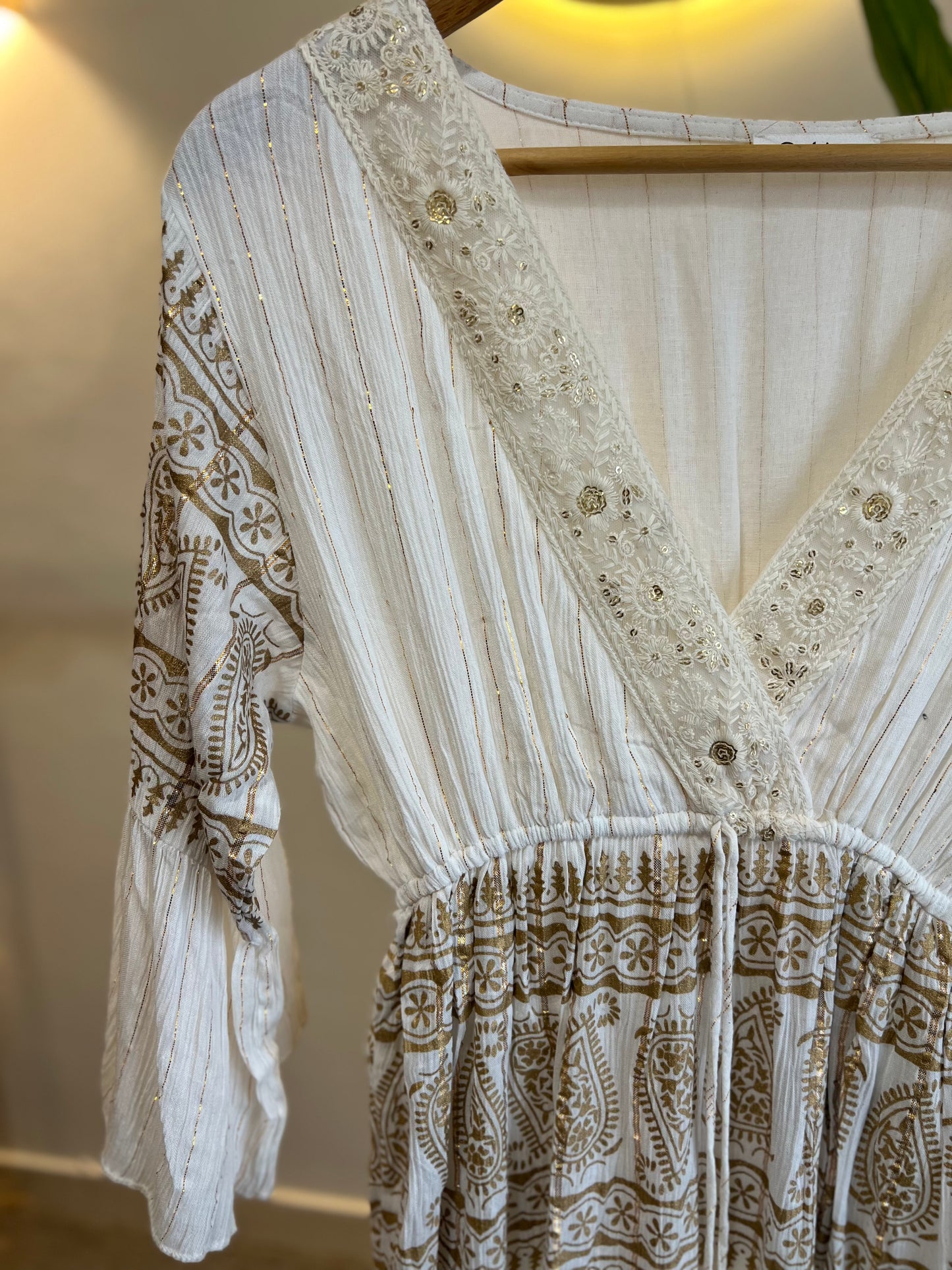 Boho White Golden Tasseled Dress