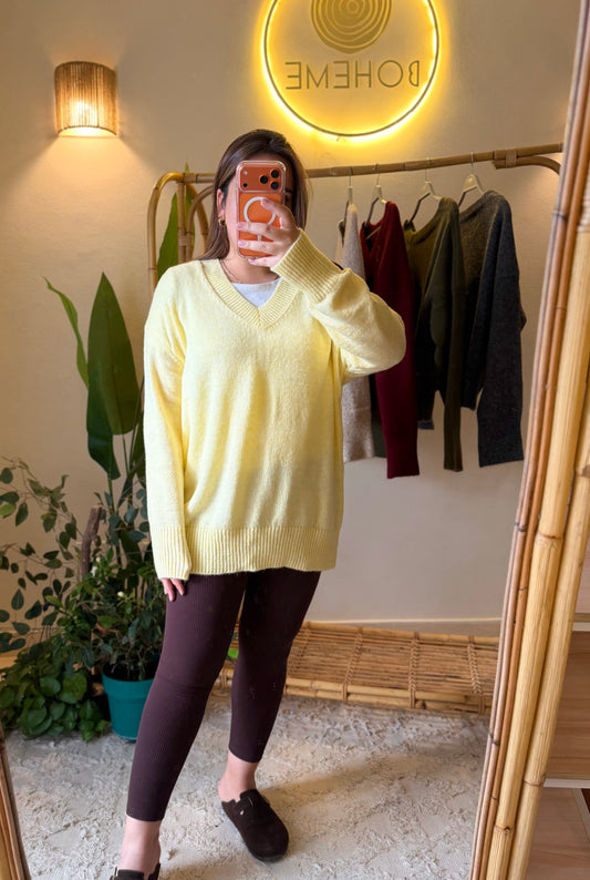 Basic Yellow V Neck Pullover