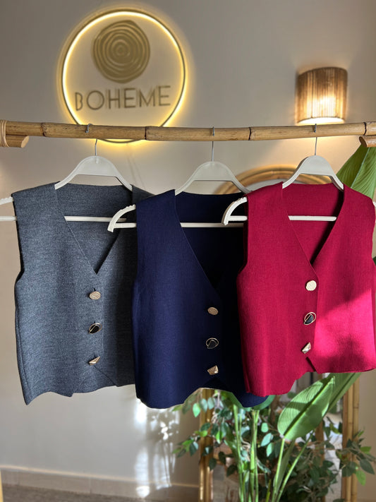 Navy Vest With Golden Buttons