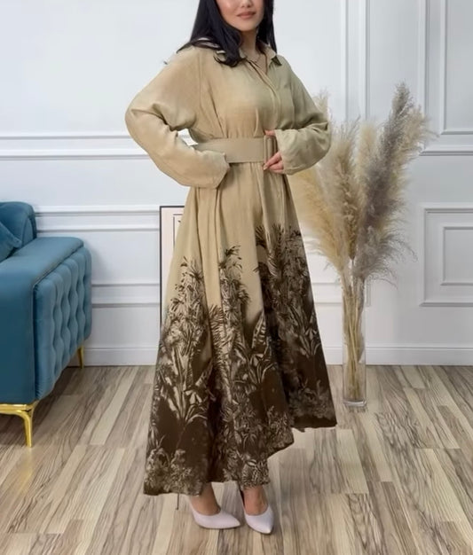 Beige X Brown Belted Shirt Dress