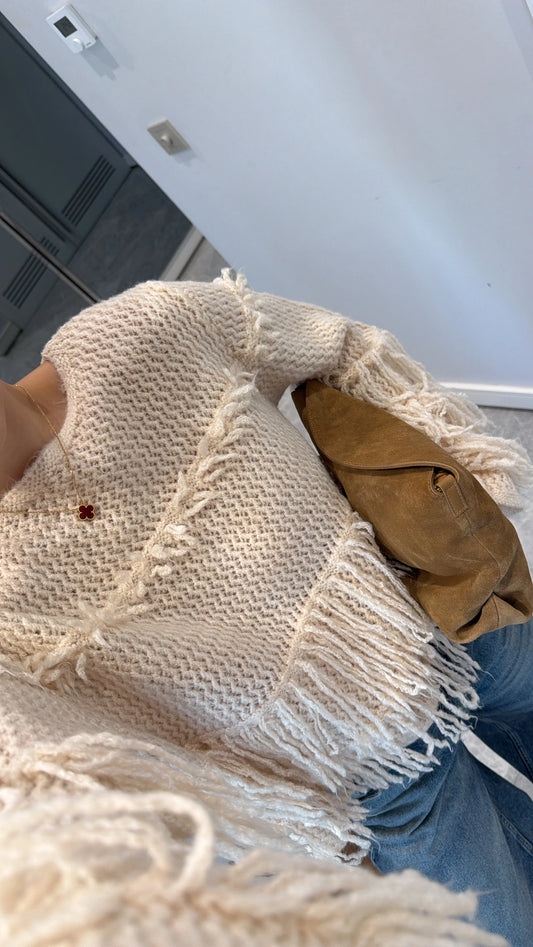 The Boho Fringe Cream Pullover