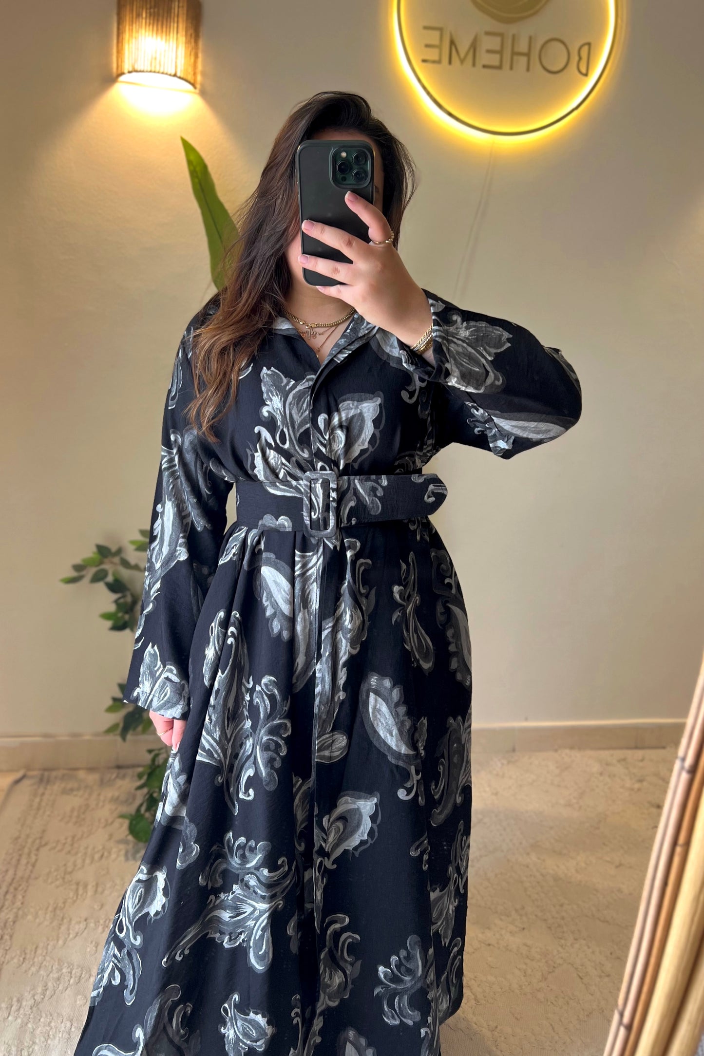 Black X Grey Belted Shirt Dress