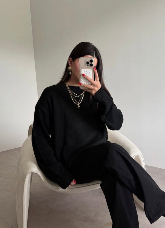 Basic Black Round Neck Pullover