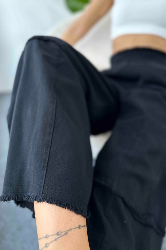 Black Elastic Waist Gabardine Pants