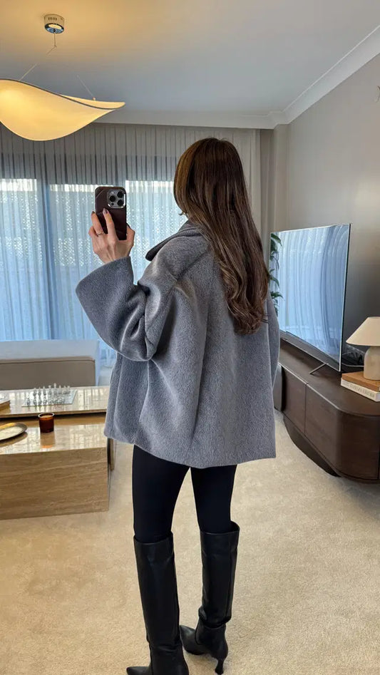 Grey Teddy Jacket With Pockets