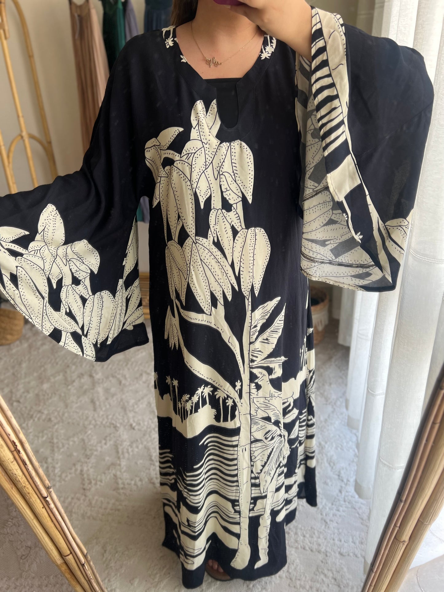Black Butterfly Sleeves Dress With Side Slits