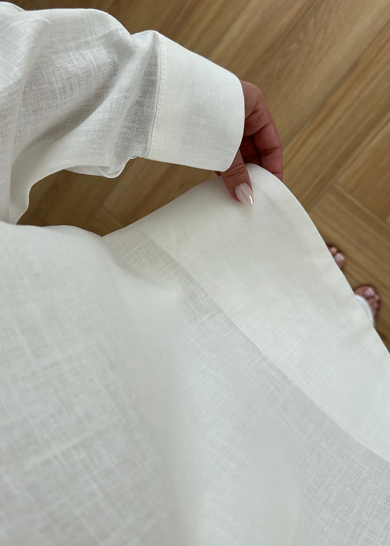 Off White Premium Linen V Neck Shirt