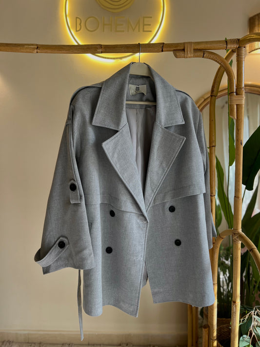 Light Grey Belted Trench Coat