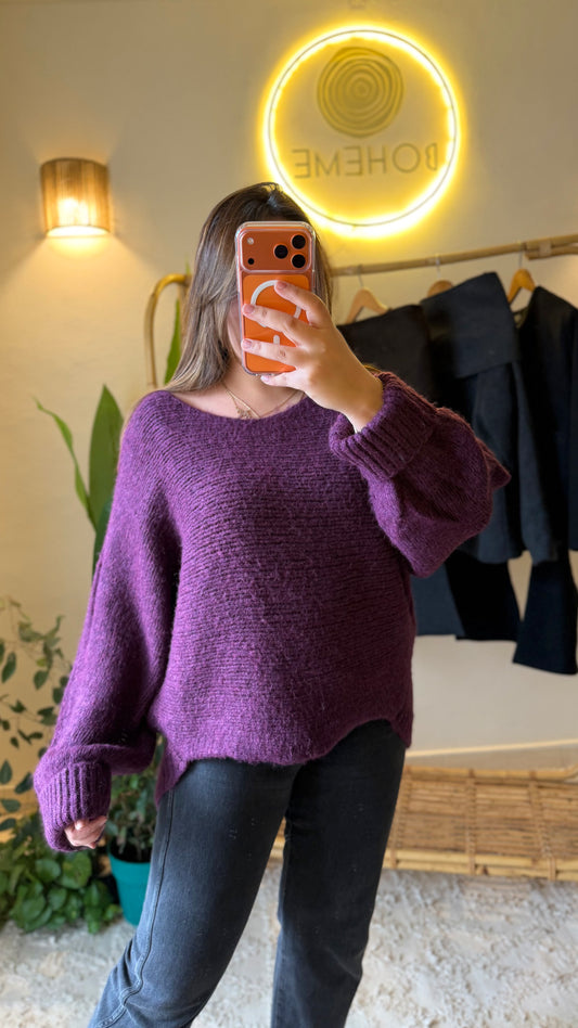 Dark Orchid Boat Neck Heavy Pullover
