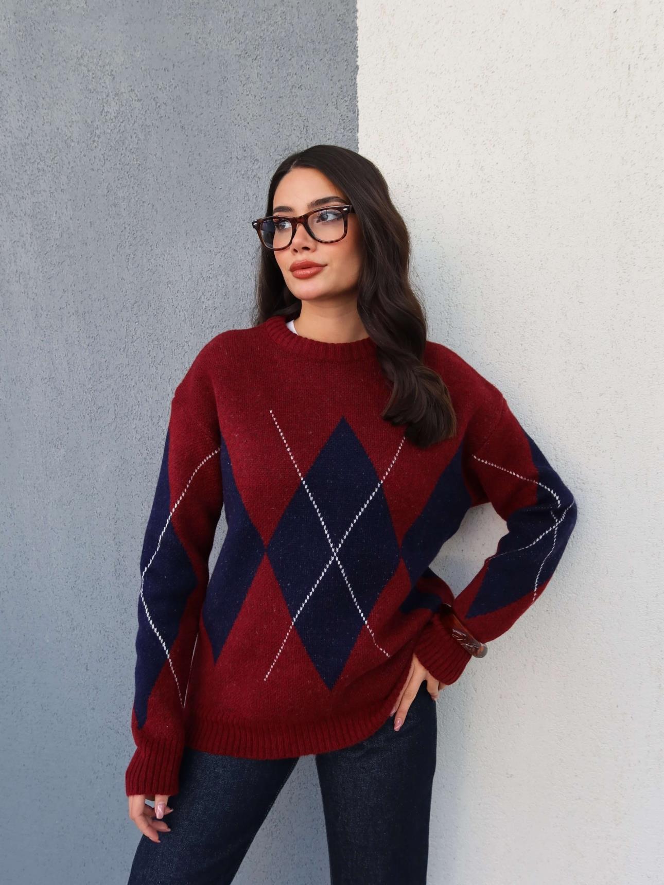 Burgundy X Navy Rhombus Pullover