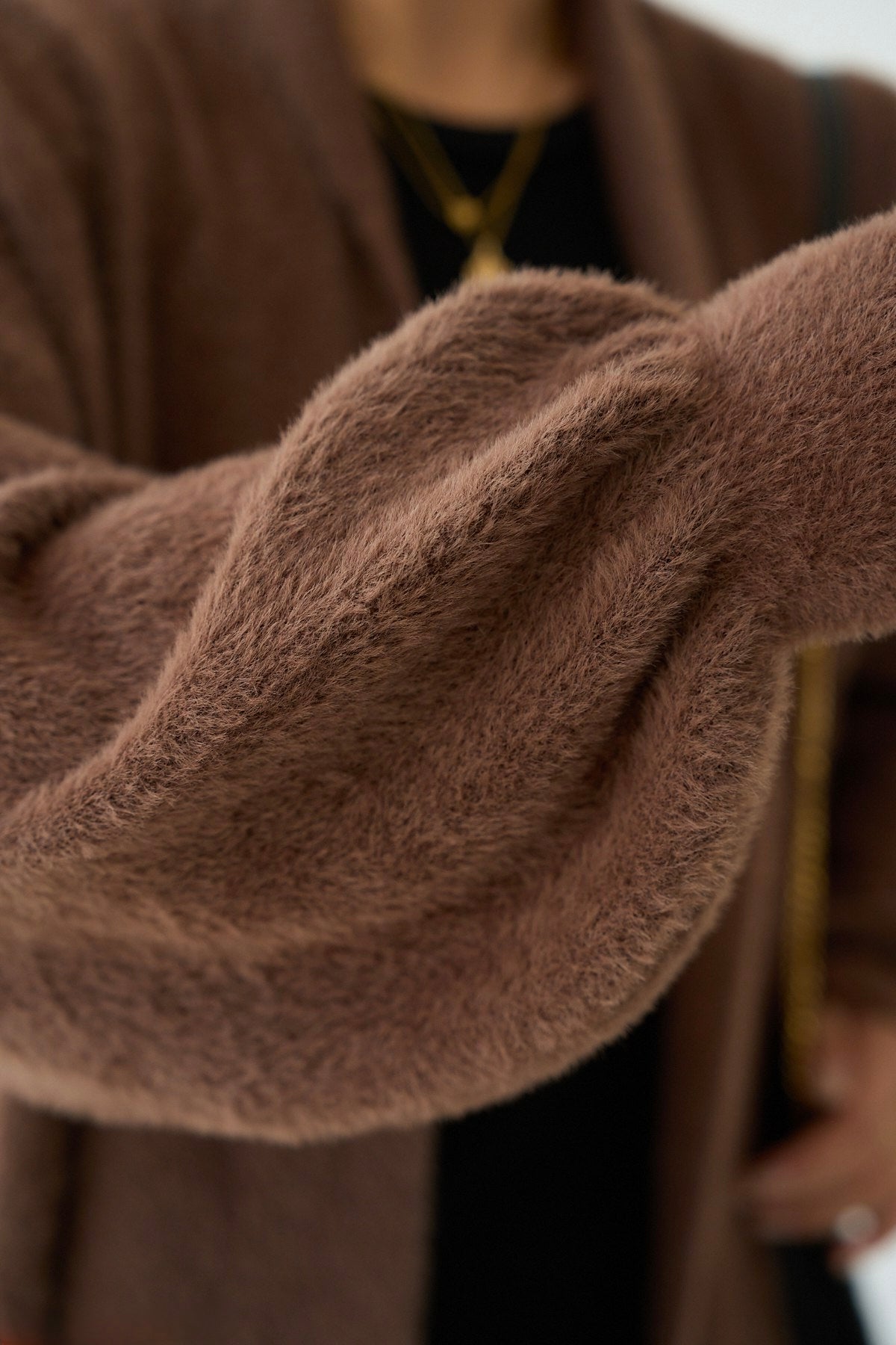 Brown Fluffy Heavy Longline Coat Cardigan