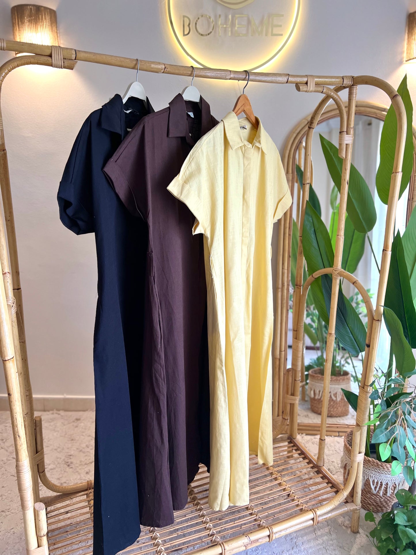 Black Linen Belted Dress