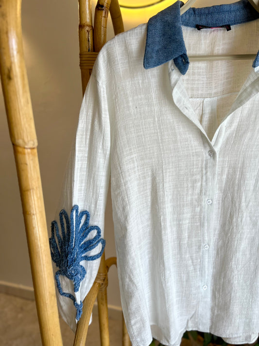 Linen X Denim Embroidered Shirt