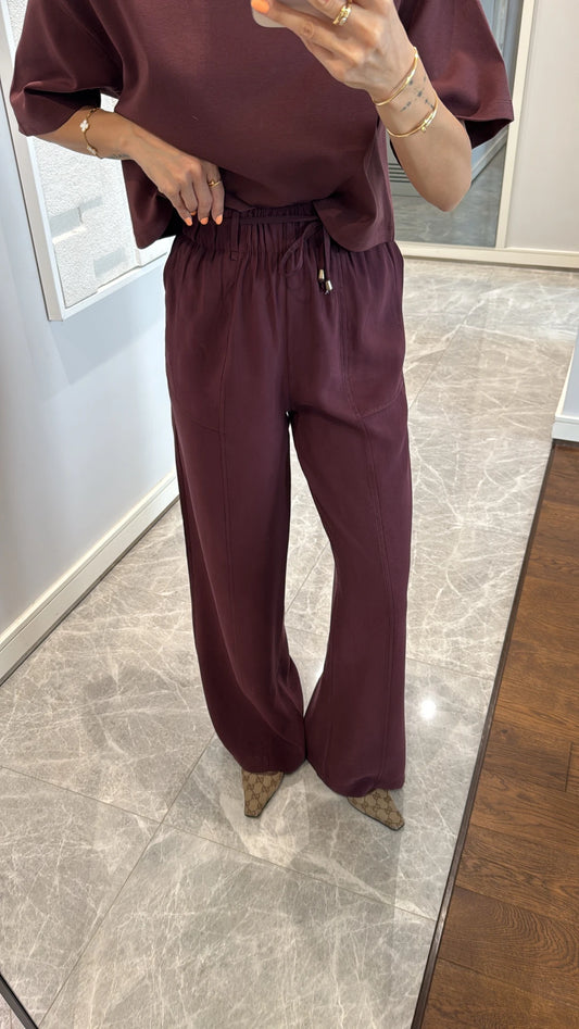 Premium Burgundy Straight Pants With Belt & Pockets