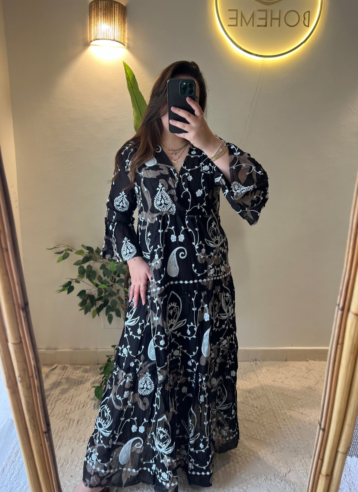 The French Black Embroidered Paisly Dress