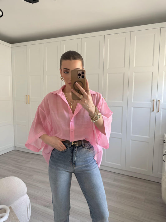 Pink Oversized 3/4 Sleeve Shirt