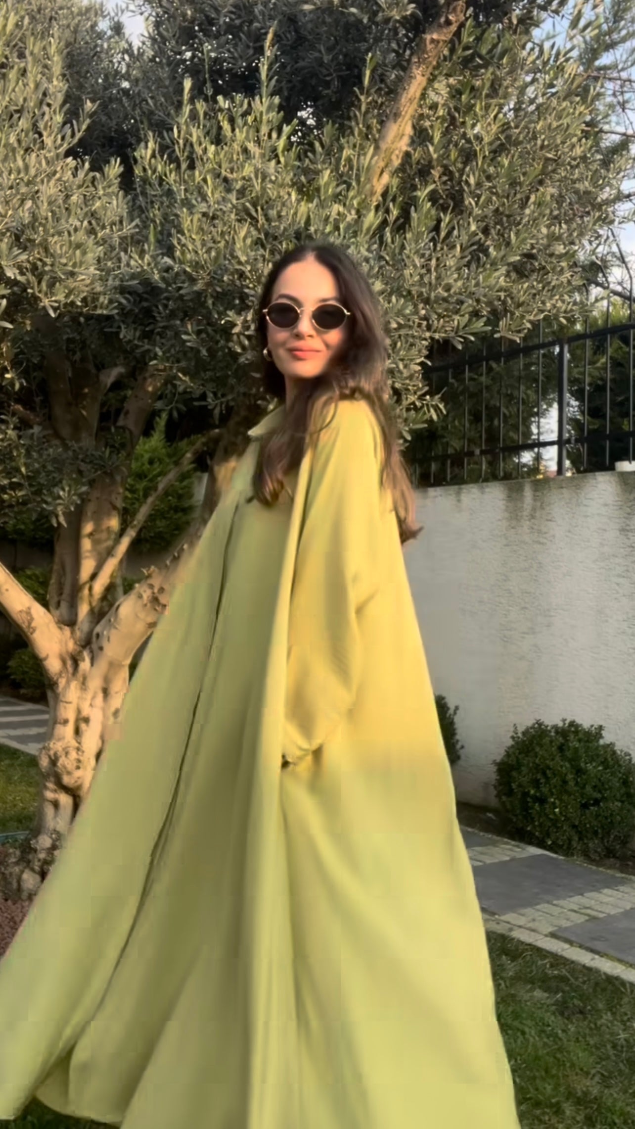 Pistage Belted Shirt Dress