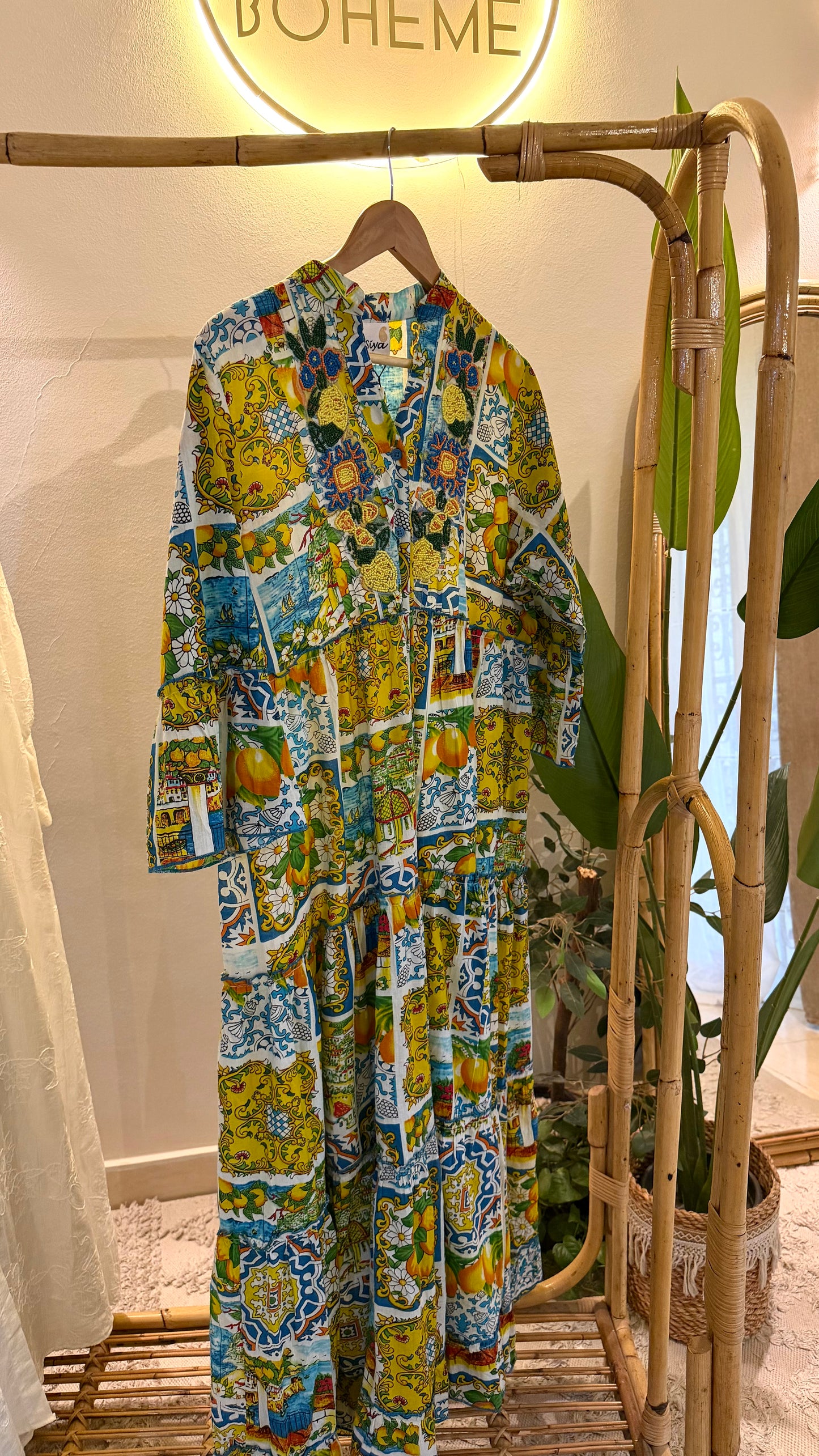 The Positano Embroidered Green Lemon Dress