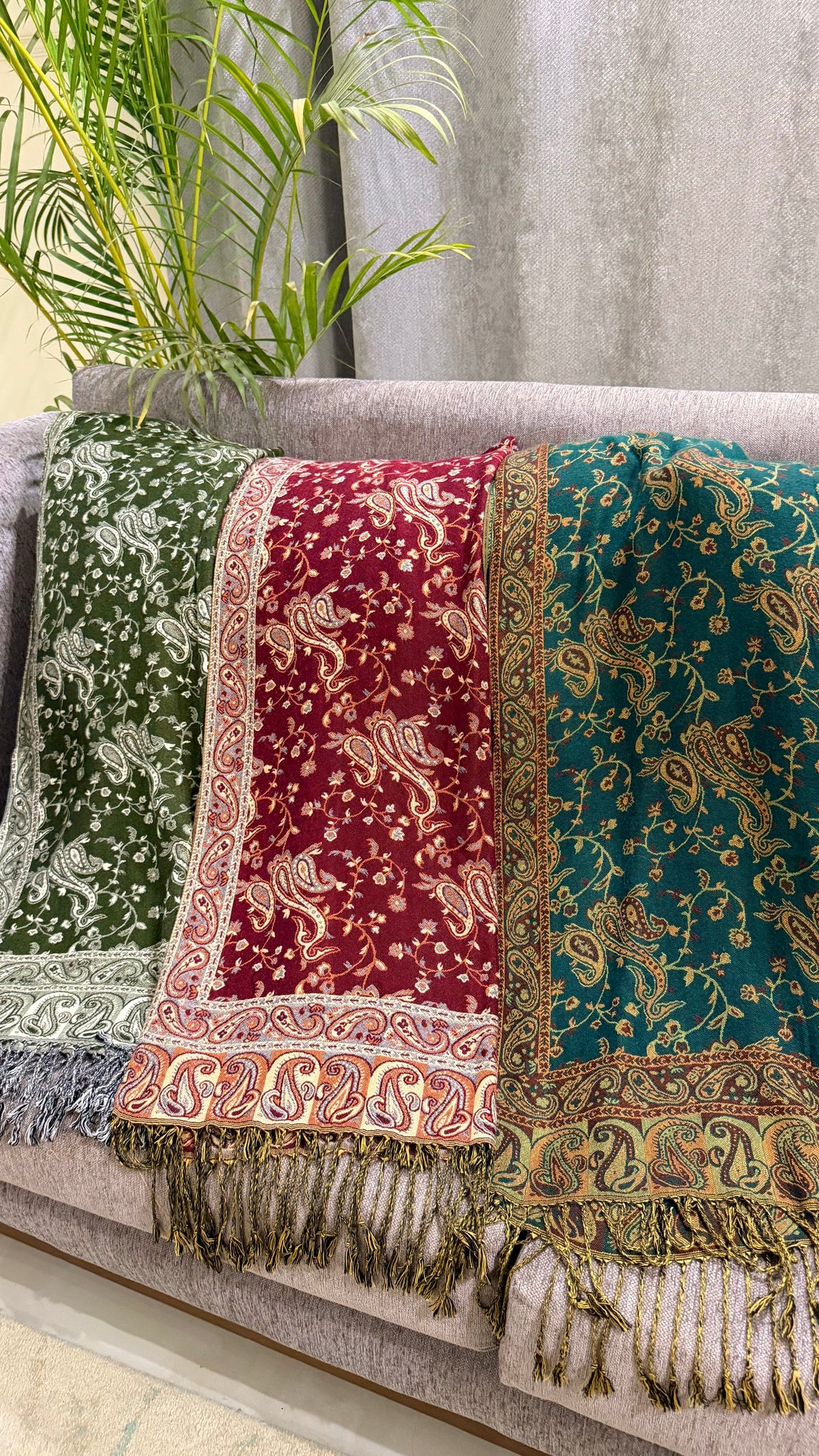 Burgundy Beige Cotton Double-Face Pashmina