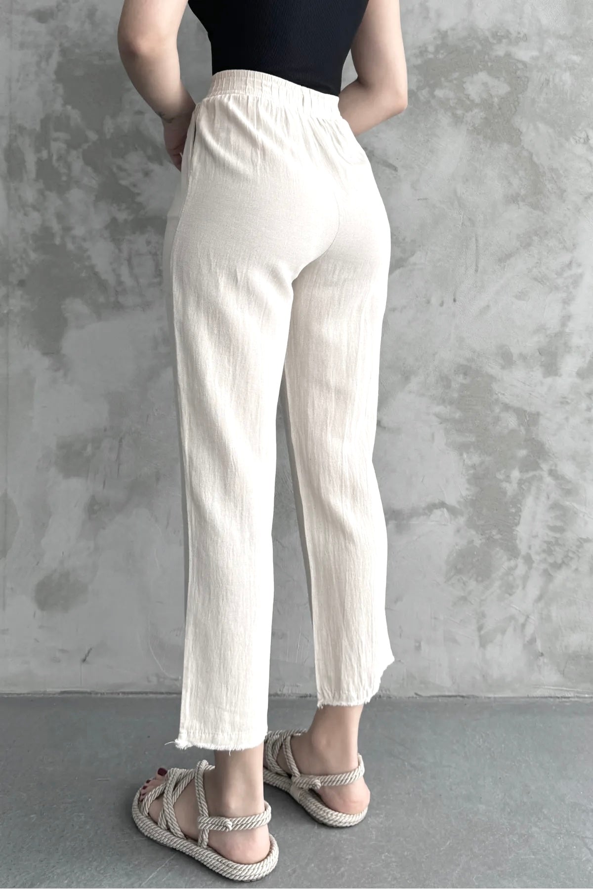 White Muslin Cotton Pants With Fringes