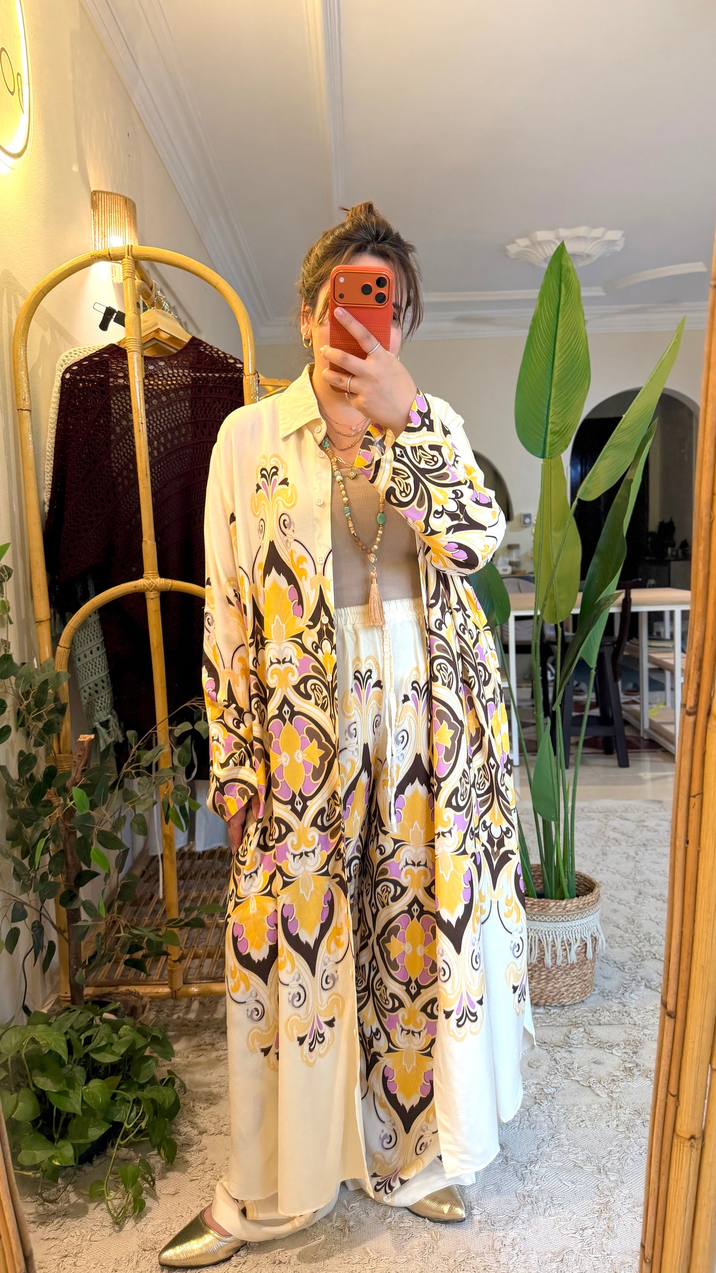 Beige Arabian Oversized Long Shirt Set