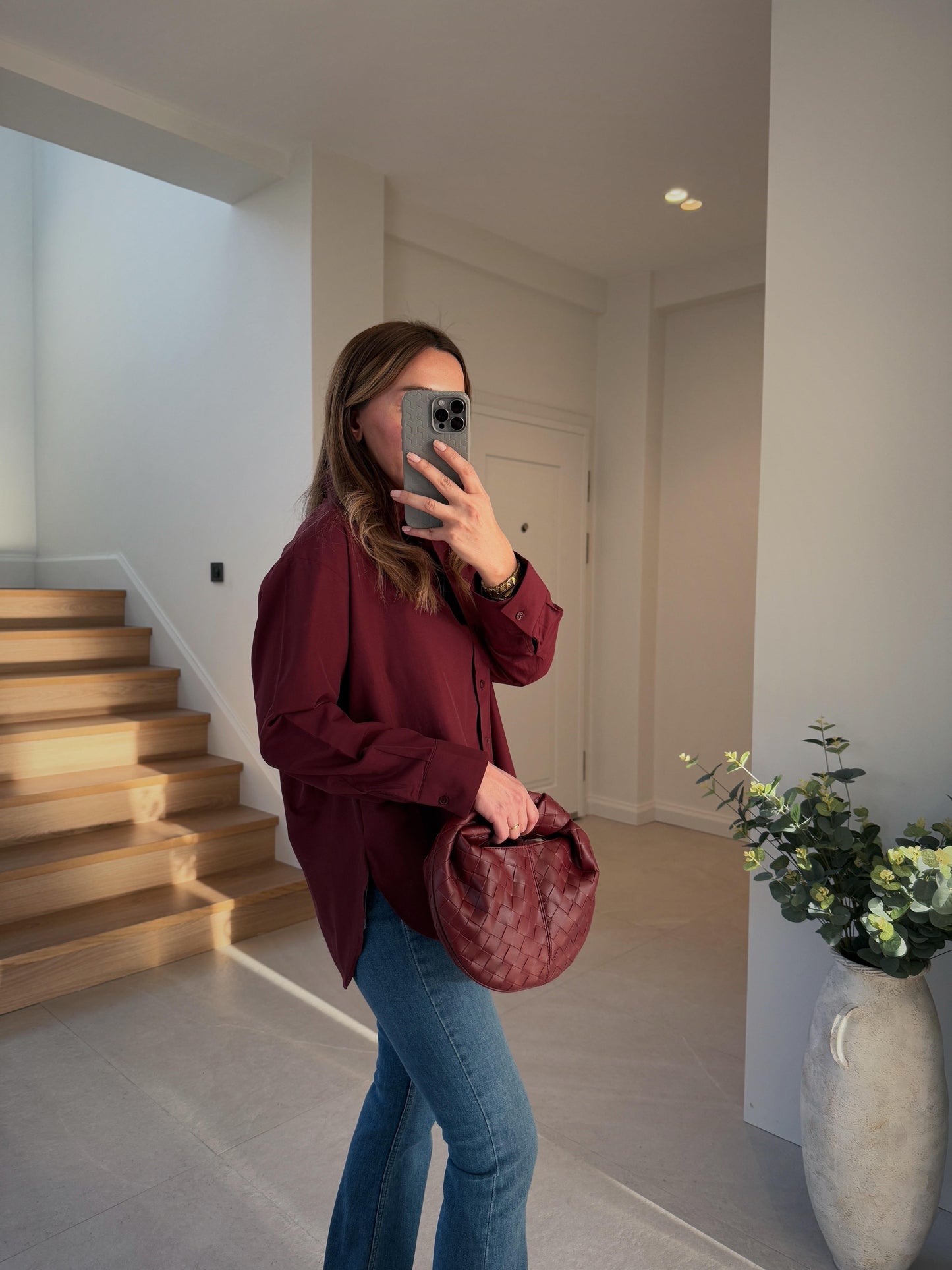 Basic Oversized Cotton Burgundy Shirt