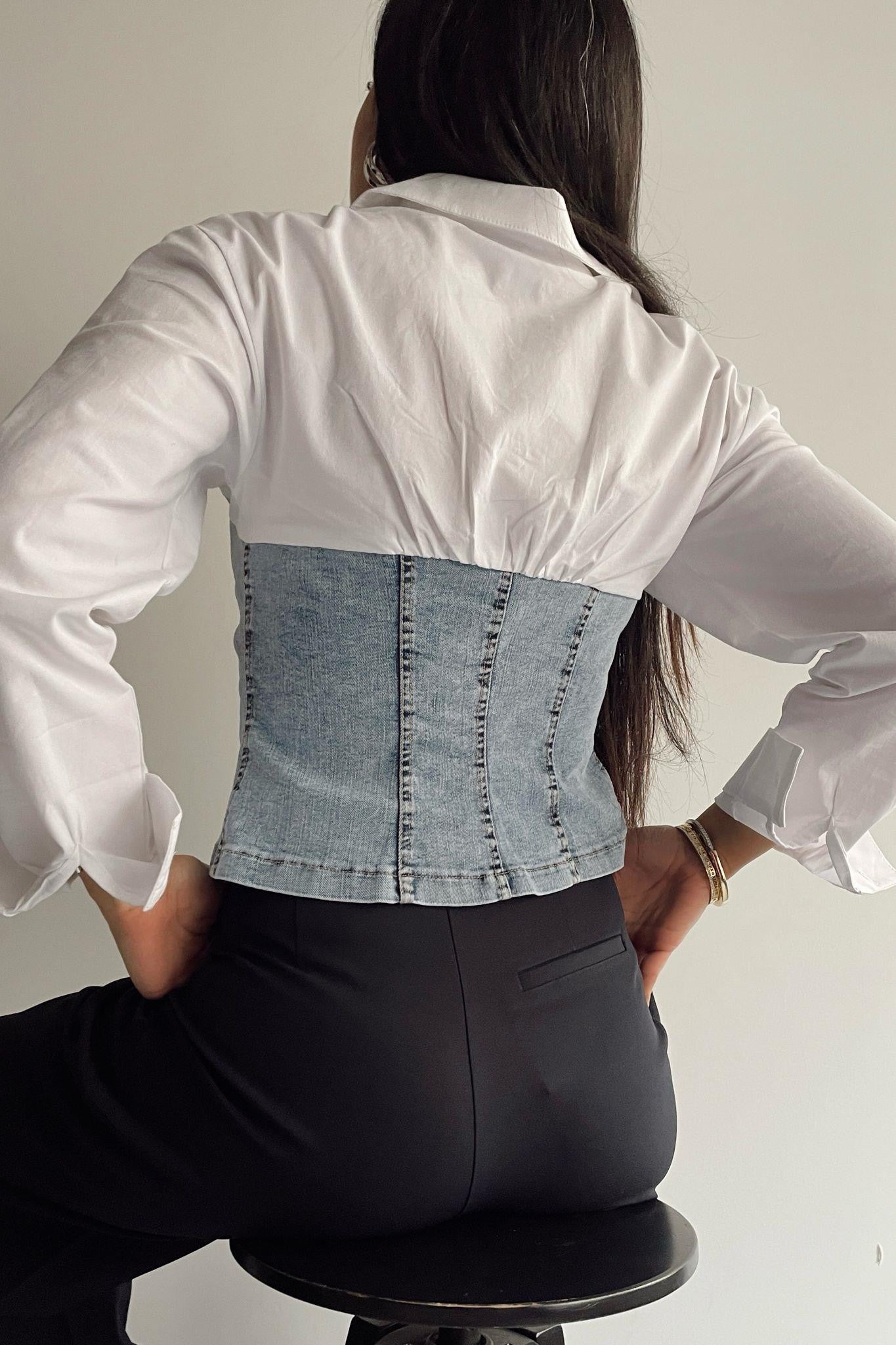 Denim Corset X White Shirt