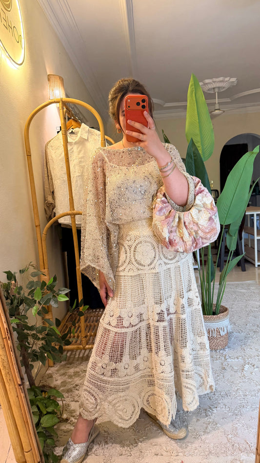 Beige Sequins Poncho Top