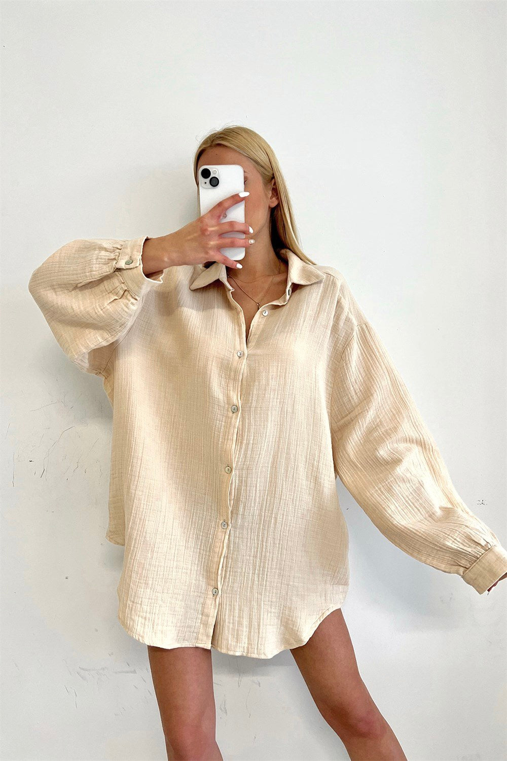 Beige Muslin Cotton Oversized Shirt