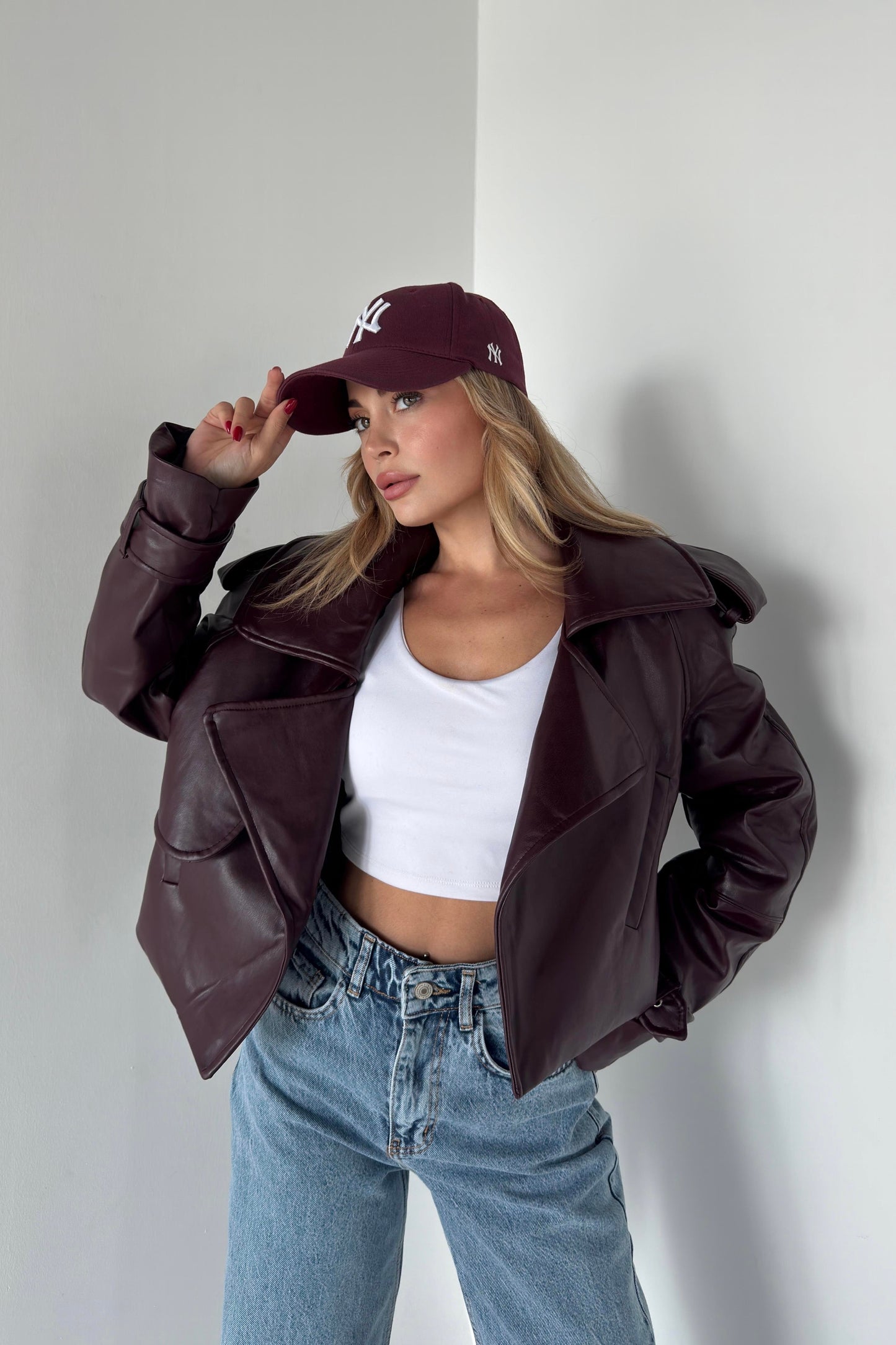 Burgundy Leather Biker Jacket (DEFECTED)