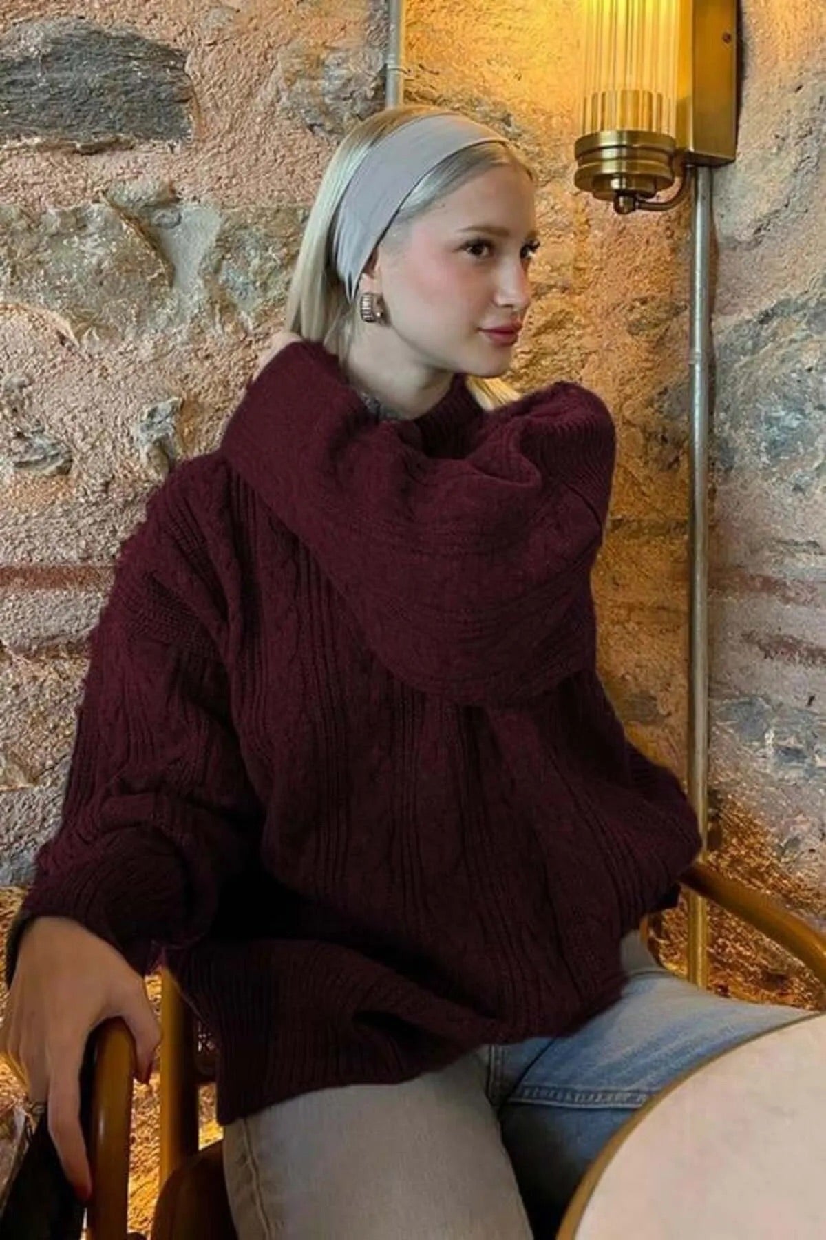 Mahogany Braided Bell Sleeves Pullover