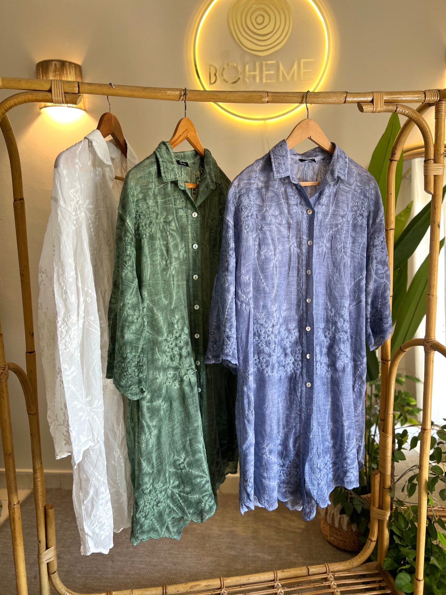 Blue Embroidered Floral Lace Long Shirt
