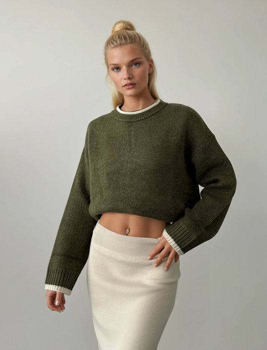 Olive Pullover With Off White Line