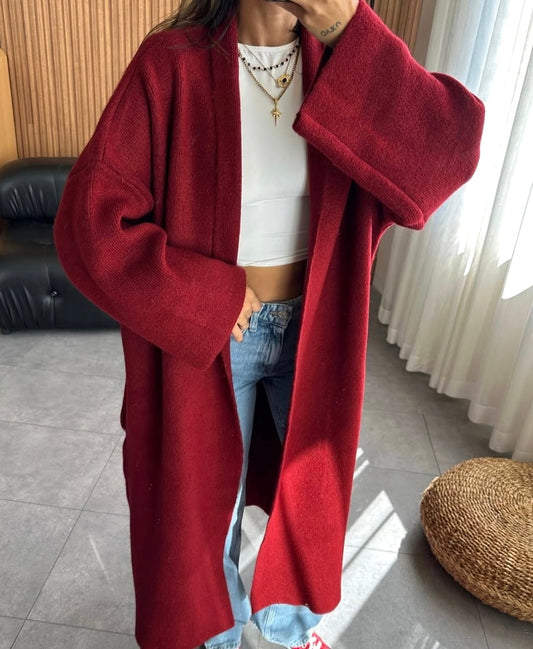 Maroon Heavy Longline Coat Cardigan
