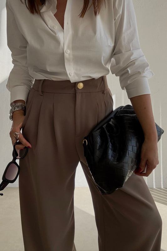 Olive Classic Pants With Golden Button