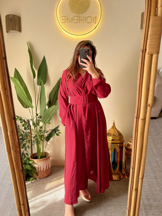 Burgundy Belted Shirt Dress (WITHOUT BELT)