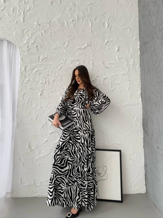 Zebra Cotton Dress With Tassels