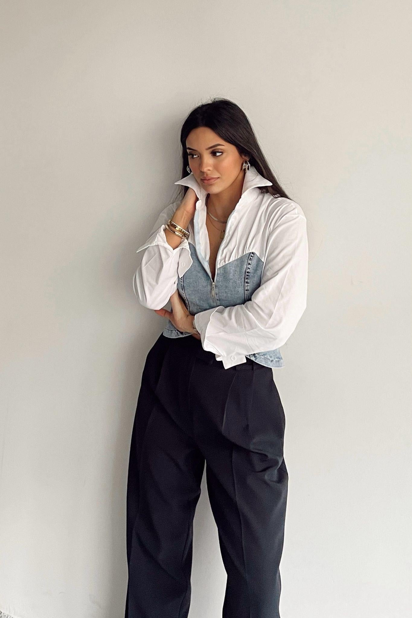 Denim Corset X White Shirt
