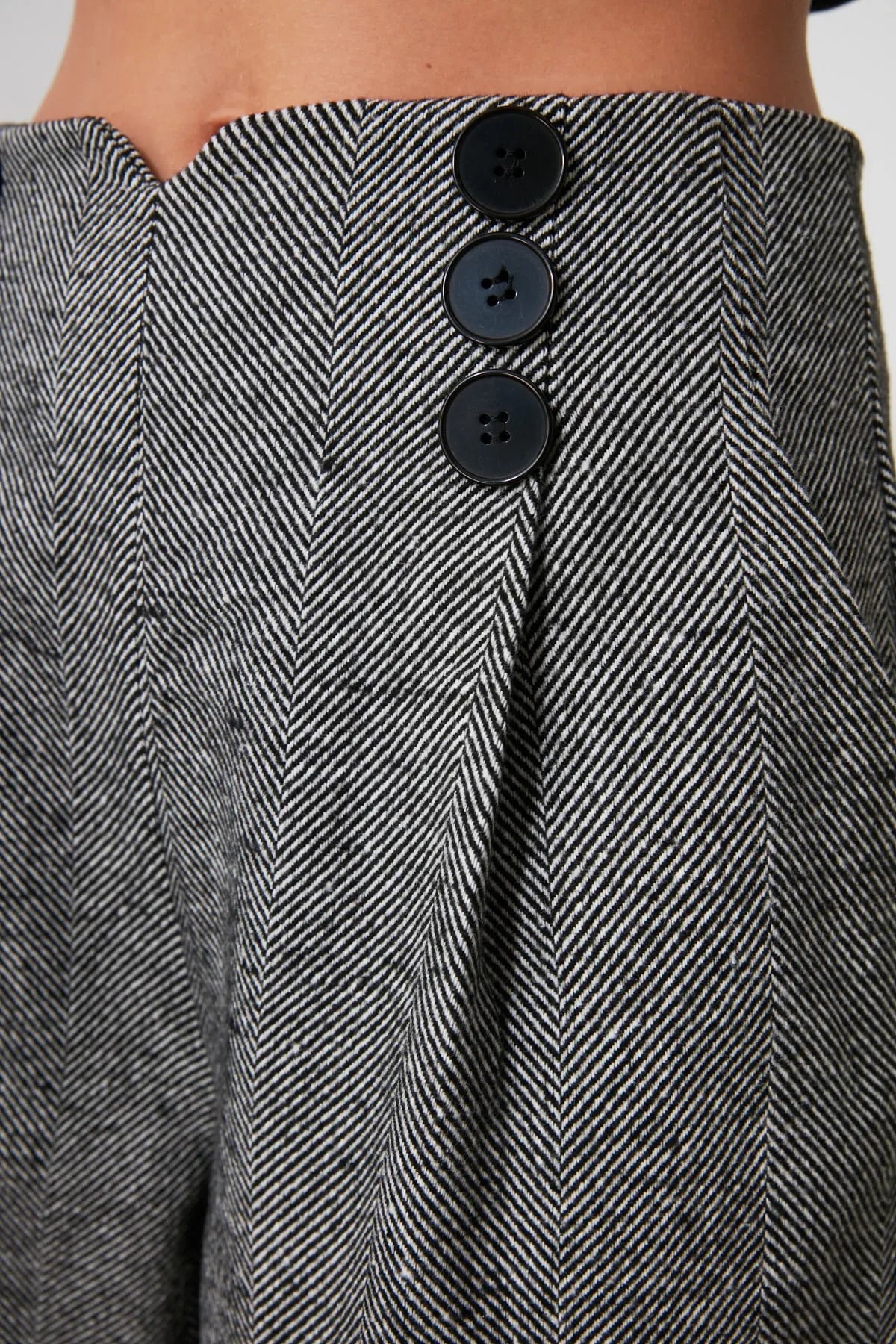 Grey Wide Leg Pants With Buttons Detail