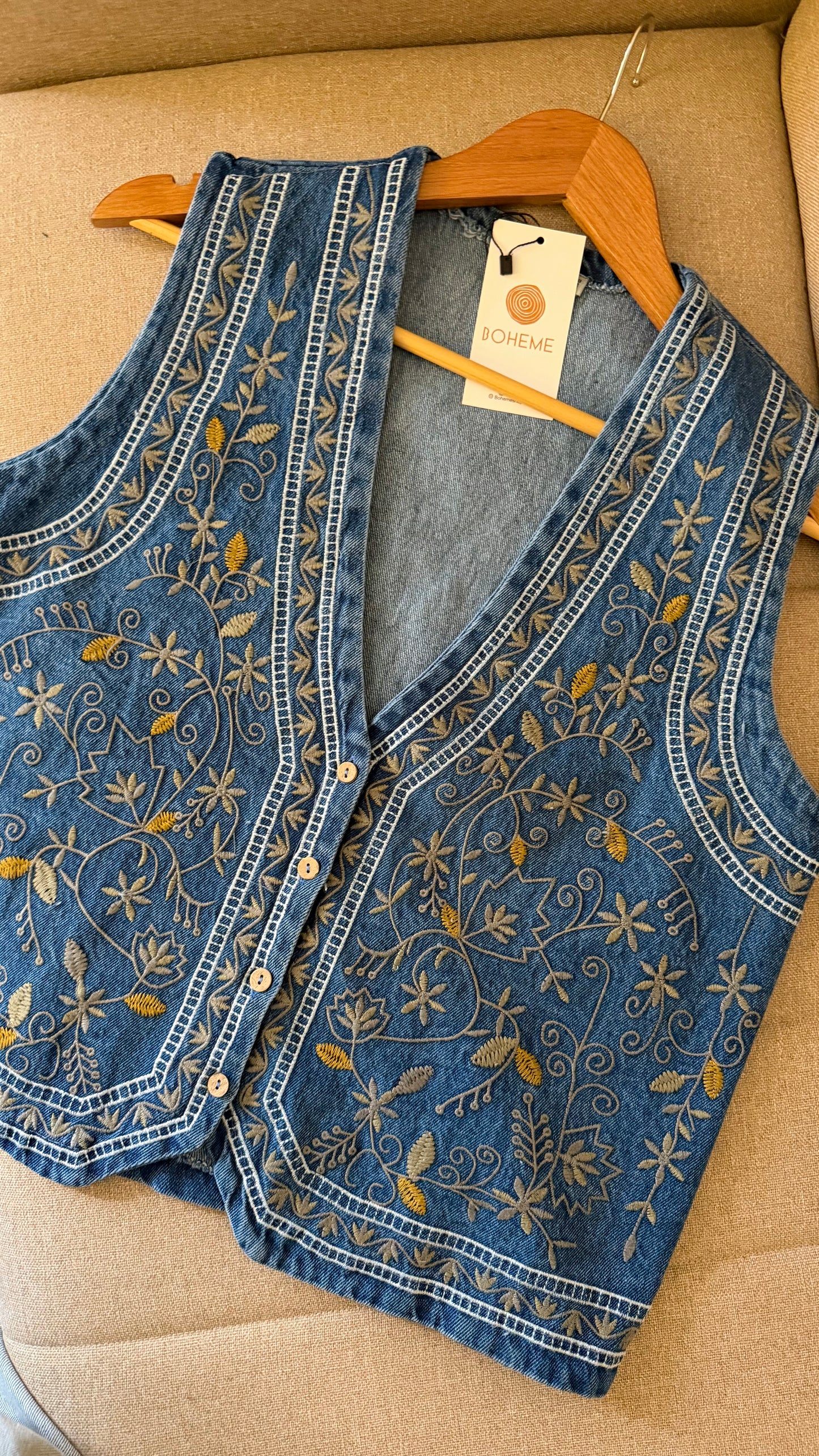 Dark Blue Denim Embroidered Vest