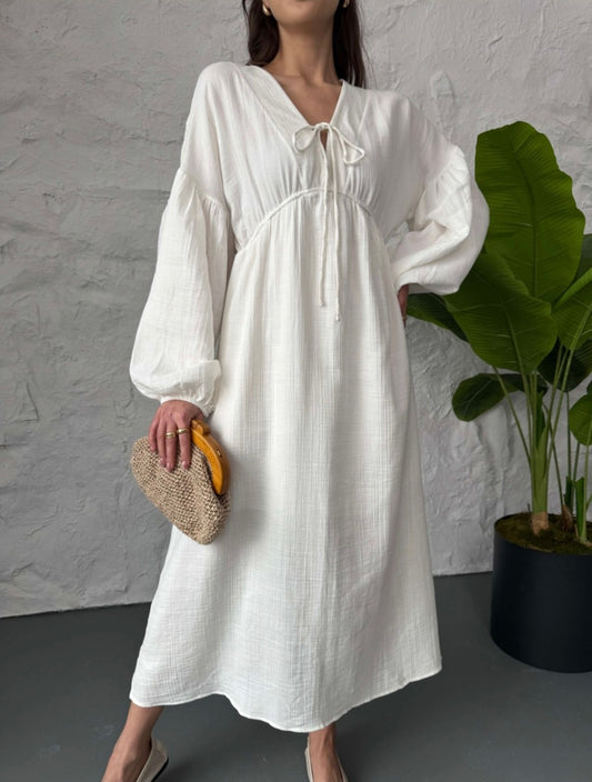 Off White Cotton Muslin Dress