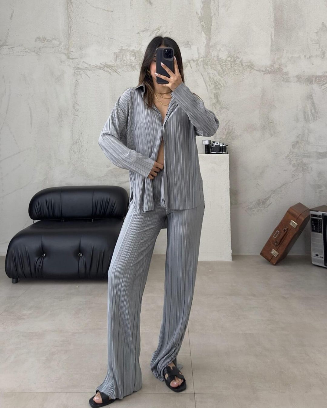 Grey Pleated Set