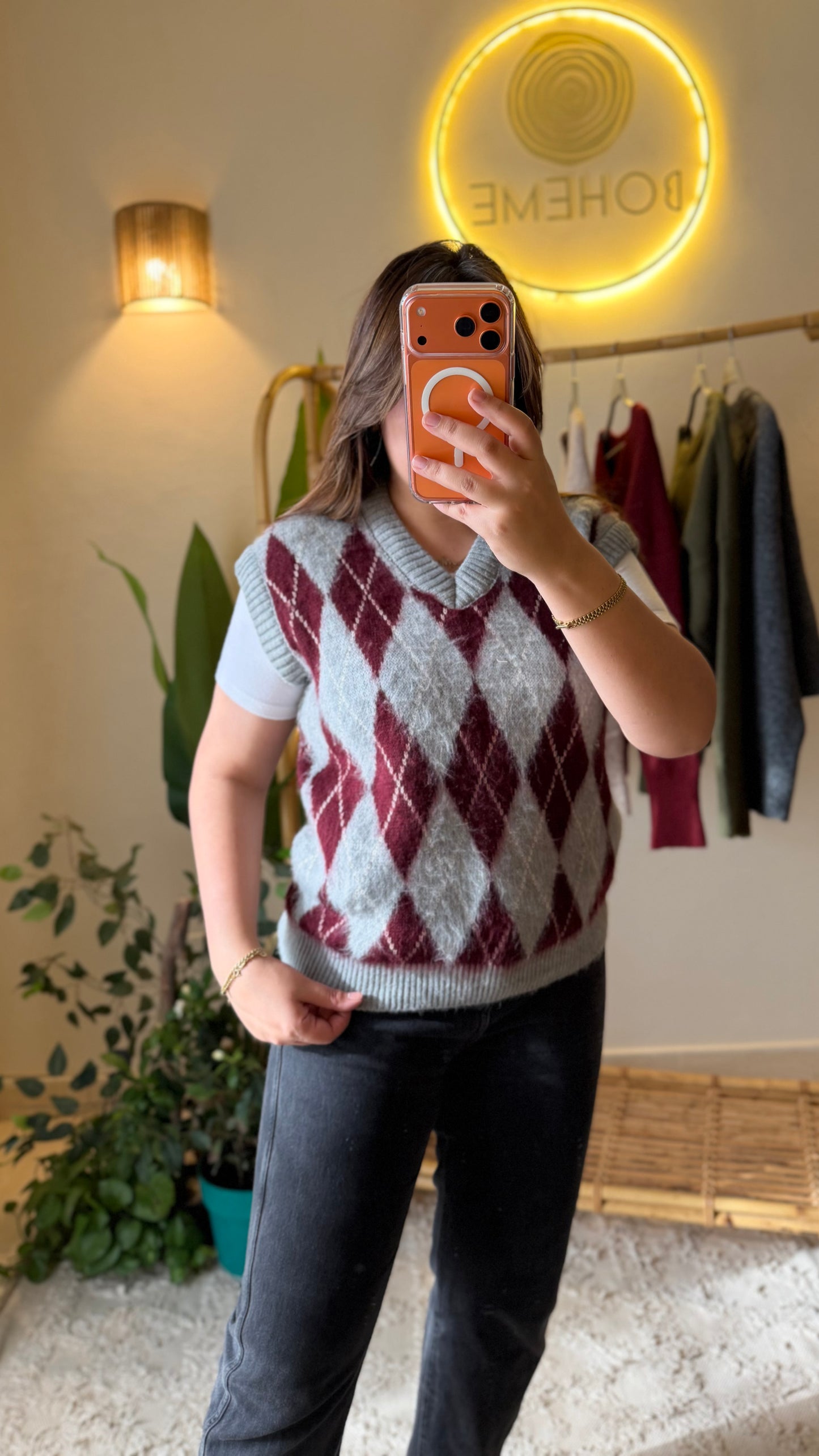 Burgundy X Grey Baklava Triko Vest